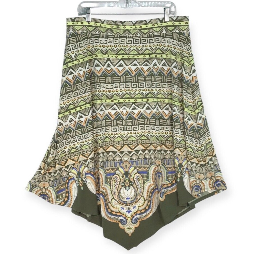 Chico's 2 Skirt Women's Large Midi Skirt Handkerchief Hem Geometric Boho Aztec